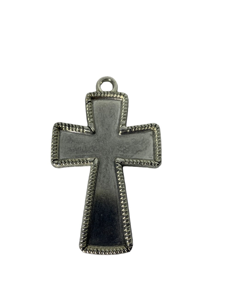 Silvertone Statement Pendant 2 3/4" Cross Textured Dimensional