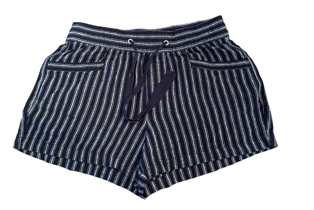 XS Gap Striped 4 Pocket Drawstring Womens Pull On Shorts Blue Linen Blend