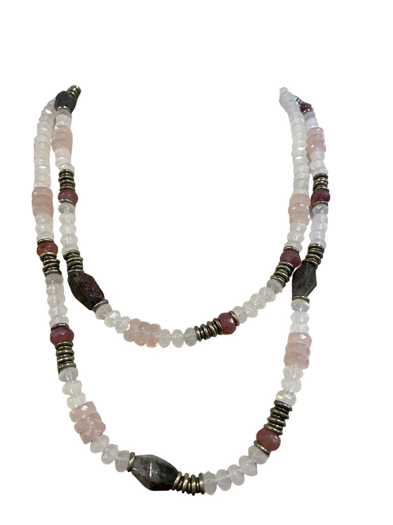 Chico's Beaded Multicolor Stone Acrylic Metal Beads Necklace 52"+4" Pastels