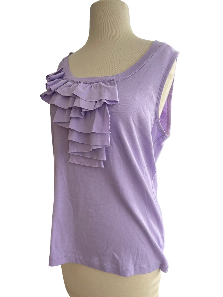 L Talbots Asymmetrical Ruffled Collar Lavender Sleeveless Blouse Tank