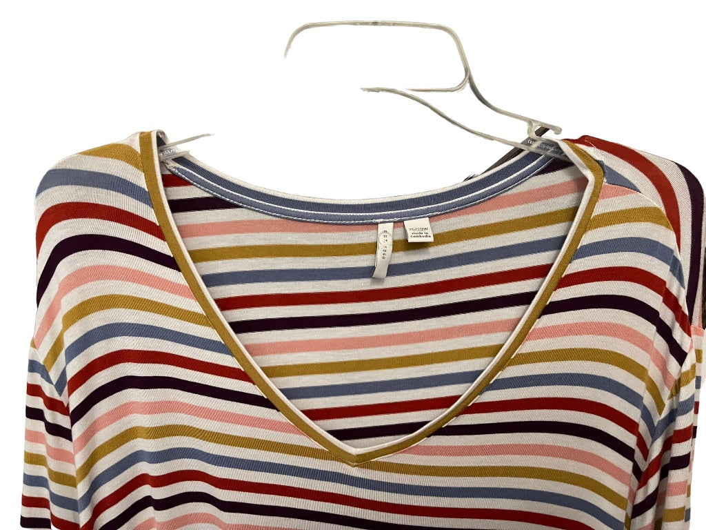 26/28W C  Brand Multicolor Striped Short Sleeve V-Neck Womens Top