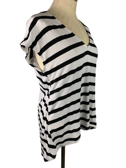 Medium White House Black Market Sheer Petal Back Striped V-Neck Tshirt