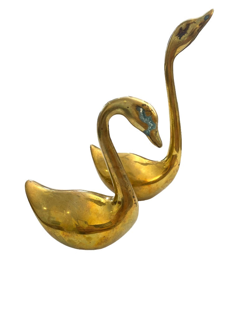Vintage Brass Swan Statues Figures Set of Two