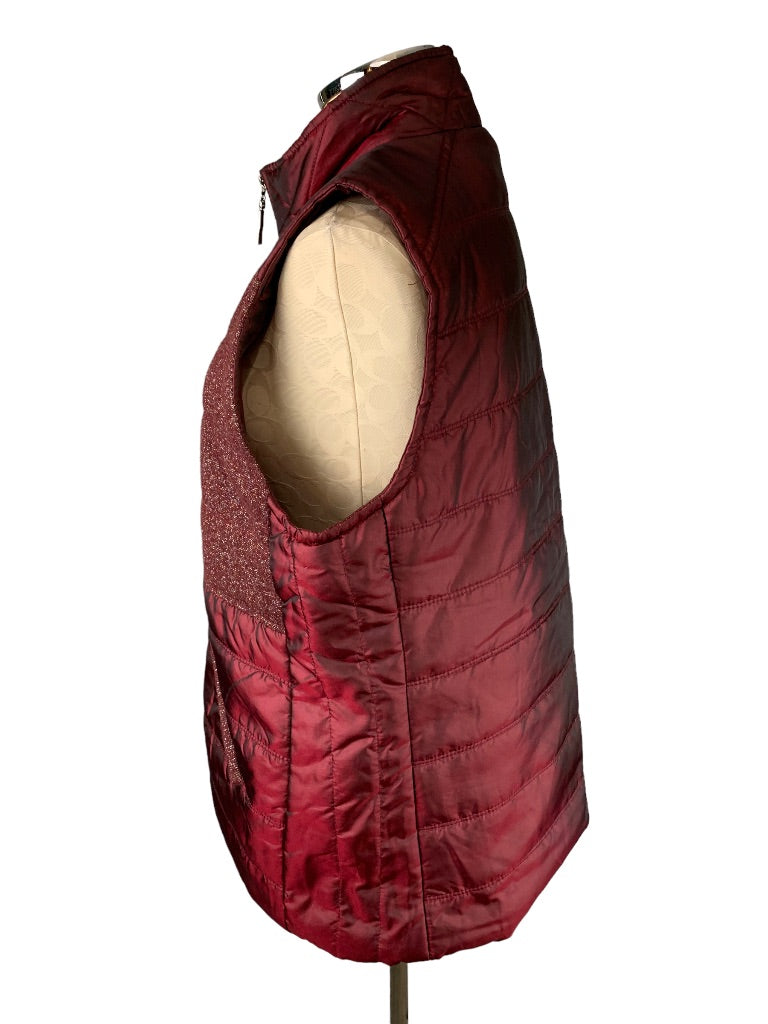 Large Casual Identity Women's Full Zip Burgundy Metallic Lightweight Puffer Vest