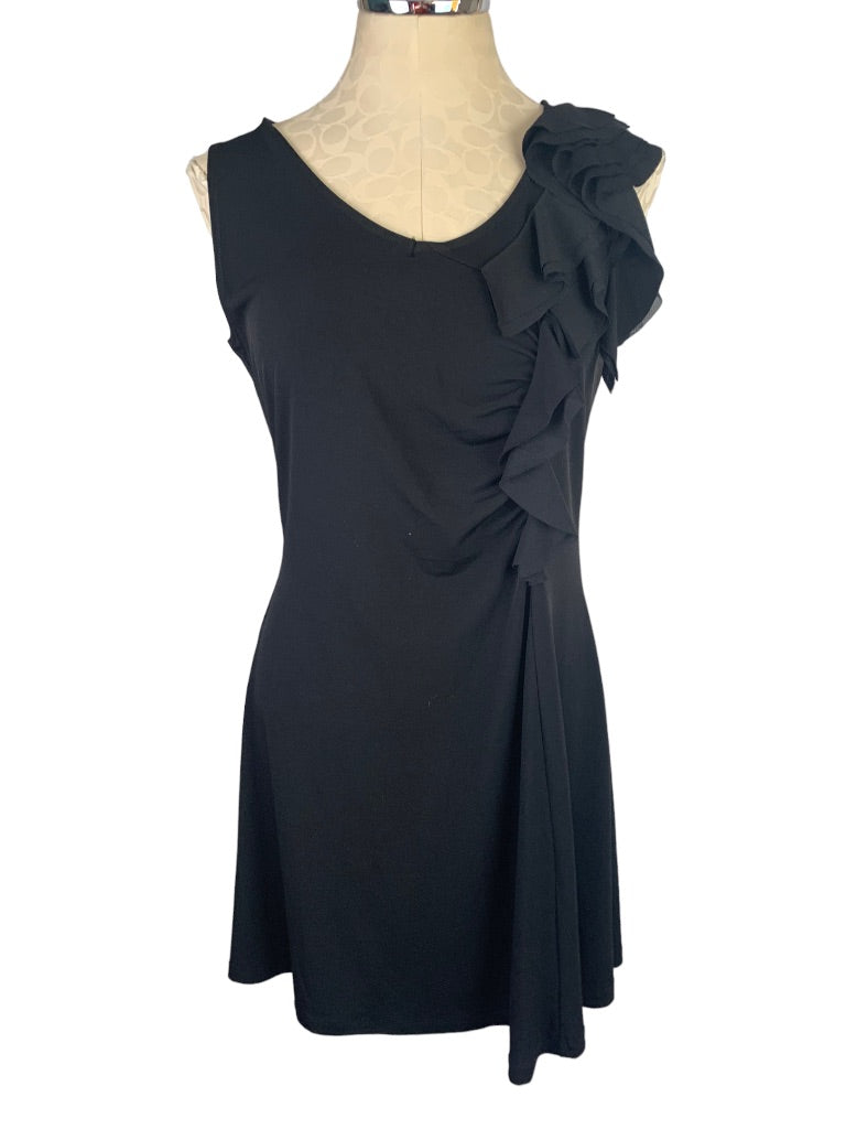 Medium Elle Black Pullover Sheath Stretch Dress Frilly Fun Sleeveless Above Knee