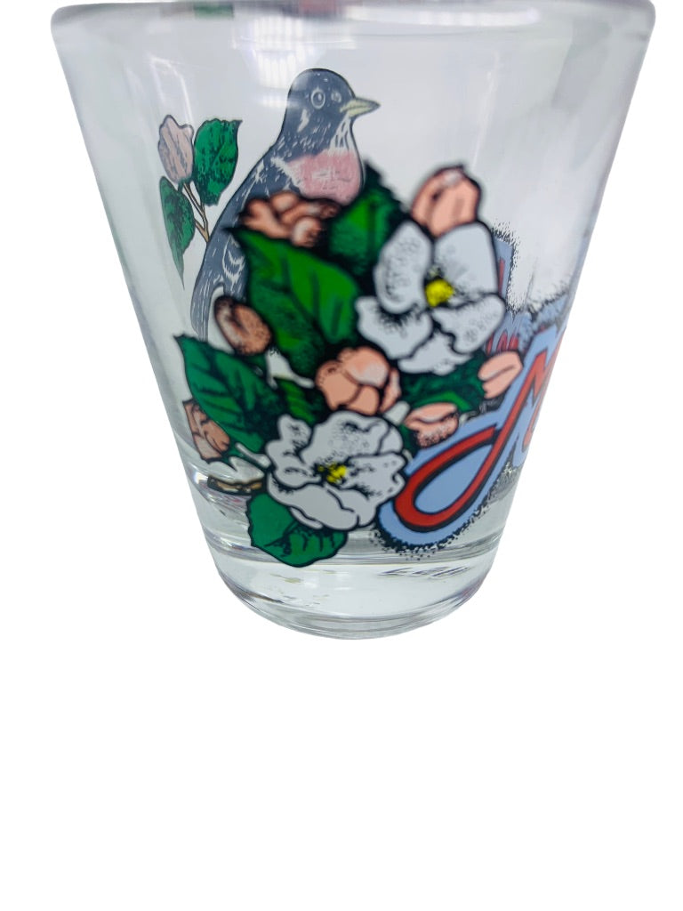 Michigan Souvenir Shot Glass State Bird Robin Apple Blossom Flower Barware