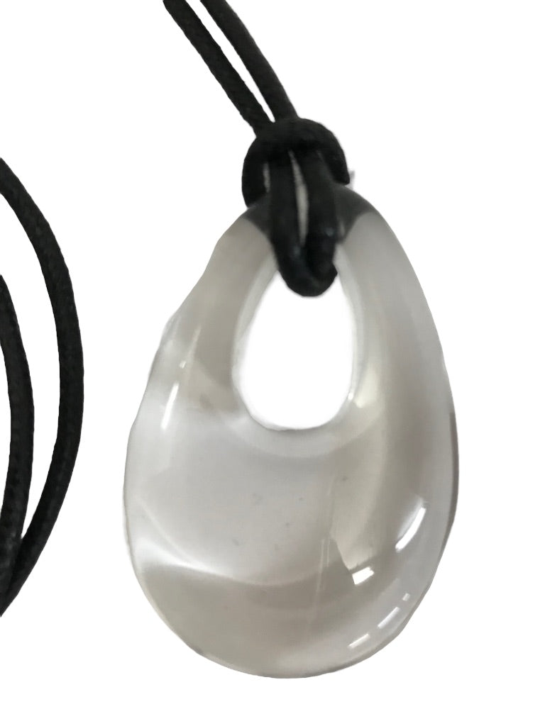 Black Corded 32" Necklace Teardrop Acrylic 2" Pendant Tie Closure