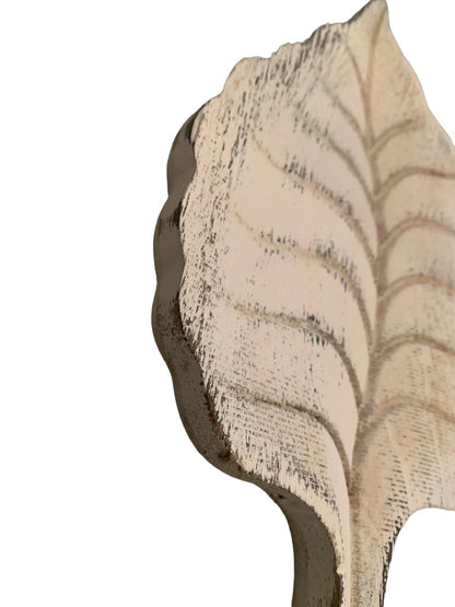 Wooden White Shabby Chic Leaf Dimensional Wall Hanging 11.5"h x 7"w