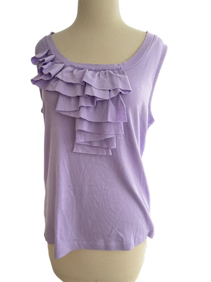 L Talbots Asymmetrical Ruffled Collar Lavender Sleeveless Blouse Tank