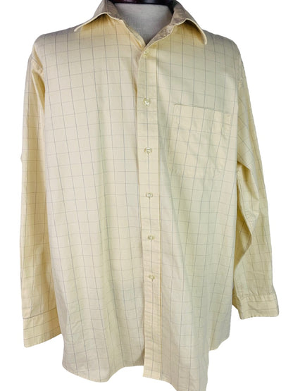 XL (17 34/35) Club Room Men's Light Yellow Plaid Button Up Dress Shirt Easy Care