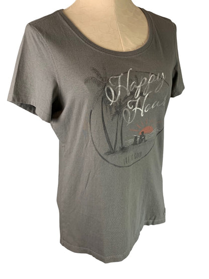 Medium Life is Good Women's Gray Short Sleeve TShirt "Happy Hour"