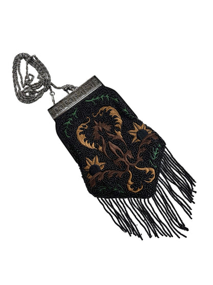 Nita Ideas Beaded Fringed Evening Bag Hinged Clasp Detachable Crossbody Chain