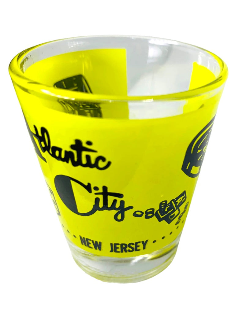 Atlantic City New Jersey Shot Glass Souvenir Barware 2.5"h x 2" Top Diameter Yellow Black