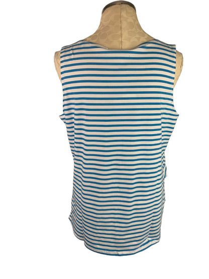 XL Antthony Originals Women's Tiered Jersey Knit Striped Blue White Sleeveless Shirt