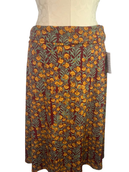 Medium LulaRoe Azure Print Midi Skirt New Red Gold Print High Waist