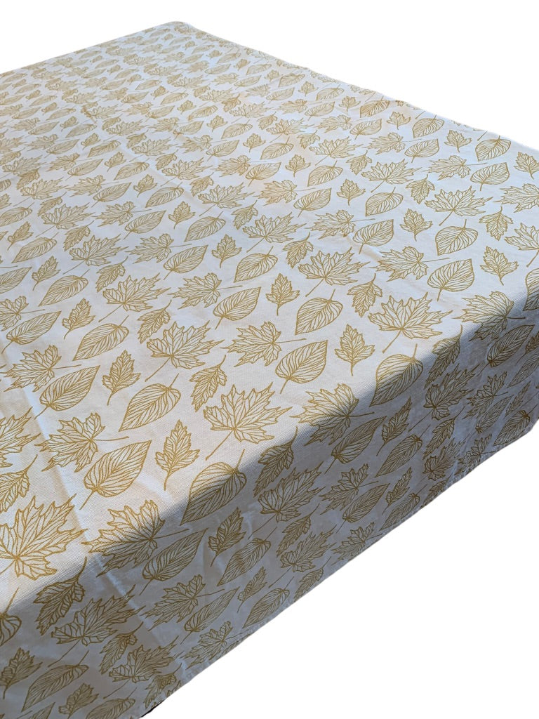 Rectangular Tablecloth Table Linen Cream with Gold Metallic Leaves 61" x 77"