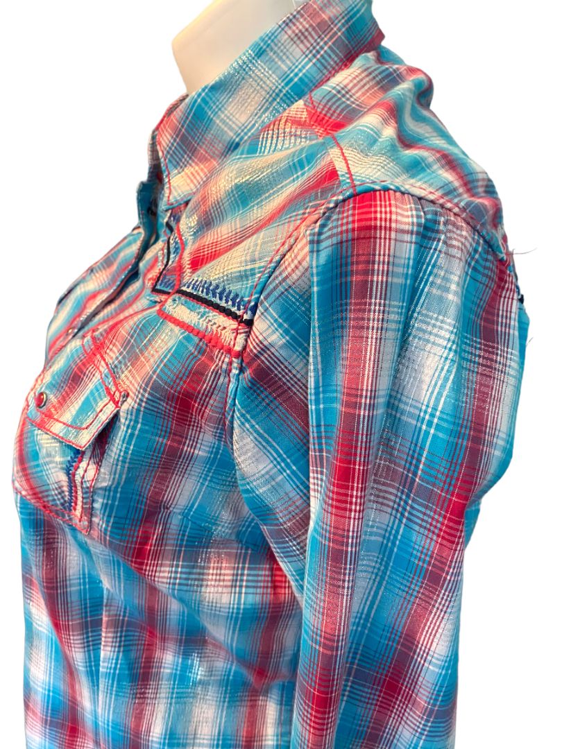 XXL Ariat Women's Plaid Western Snap Front Shirt Rockabilly Metallic Accent