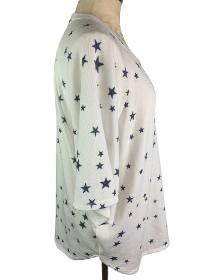 Medium Crepas Women's Oversize Pullover Shirt White Blue Stars Short Sleeve