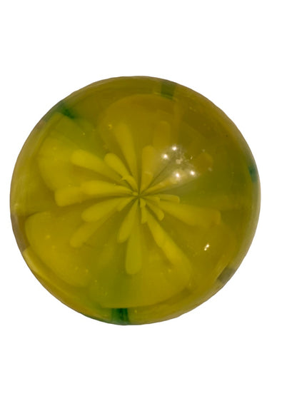 Round Globe Paperweight Yellow Flower 2.2"d x 1.8"h