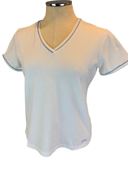 Medium Izod Stretch Vintage Y2K Women's White Golf Tshirt Blue Trim