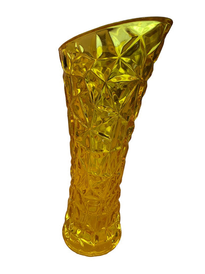 Vintage Honey Pressed Glass Yellow 8.5" Vase Star Design