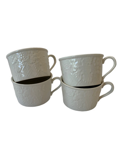 Set of 4 MIKASA English Countryside Flat Coffee Cups White Farmhouse Décor