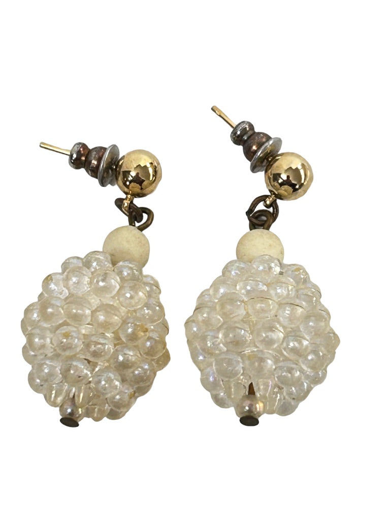 Vintage Ball Drop Acrylic Beaded Earrings Post Pierced 1.5" Drop Dangle