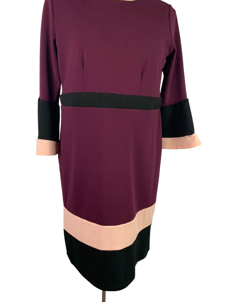 Small Petite NY Collection Purple Pink Color Block Dress Retro Style Bell Sleeve