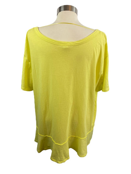 XL Caslon Yellow Flounce Hem Women's Tshirt Short Sleeve Scoop Neck