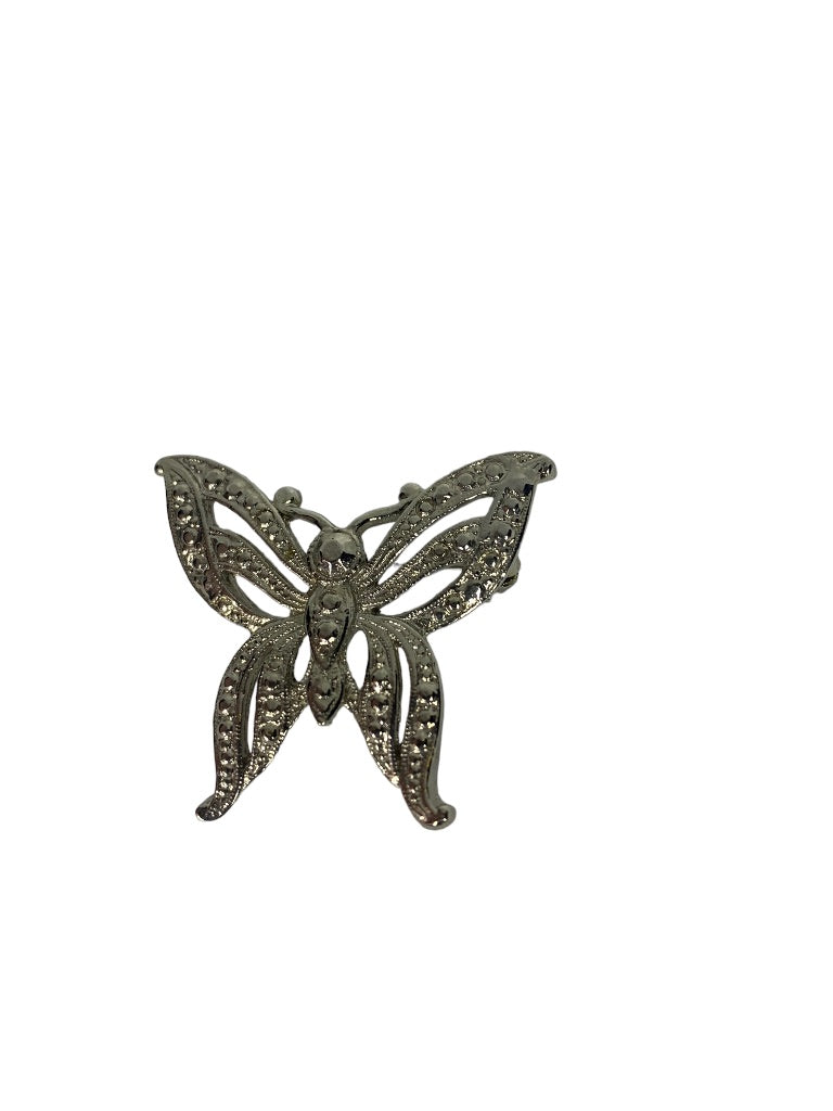 Vintage Silvertone Butterfly Brooch 1.5" Pierced Design Pin