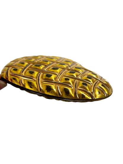 Vintage Shell Shape Heart Makeup Compact Goldtone Mirror Puff 4" x 4"