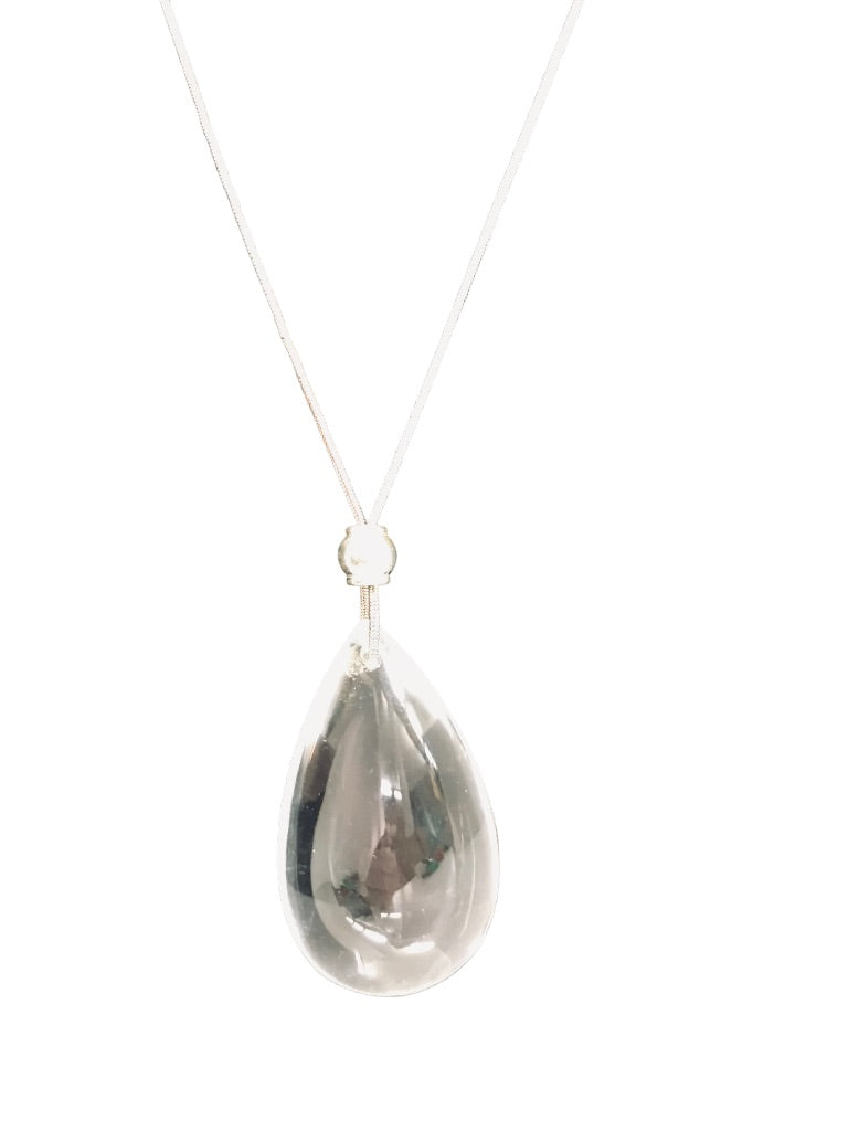 Chico's Silvertone 36-40" Necklace Clear Acrylic Teardrop Pendant 2 1/4"