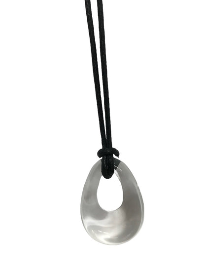 Black Corded 32" Necklace Teardrop Acrylic 2" Pendant Tie Closure