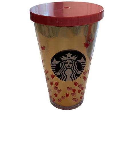 Starbucks 2017 Cold Drink Tumber Valentines Day 16 oz BPA Free Tiny Hearts Gold