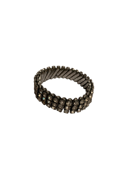Vintage Rhinestone 3 Row Stretch Bracelet Silvertone Setting