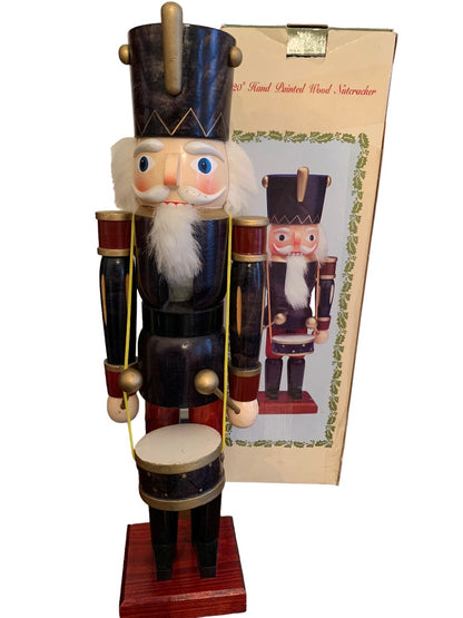 International Bazaar Drummer Nutcracker Blue 20" Hand Painted Wood