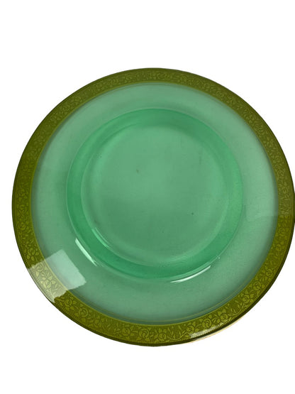 Fostoria Vintage Green Glass 8.5" Dessert Salad Plate Gold Trim