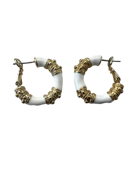 Goldtone White Enamel Latch Back Hoop Earrings