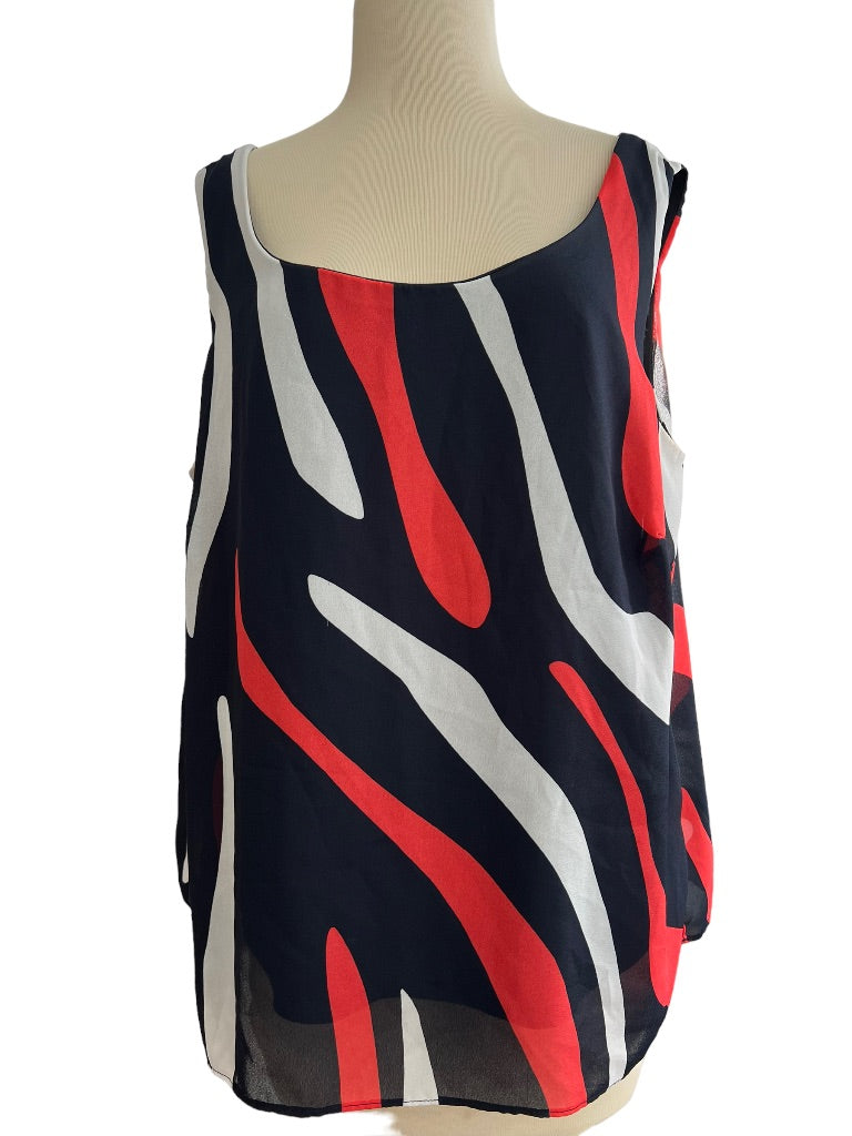 Maya Brooke Sleeveless Blouse Navy Coral White Size 16W