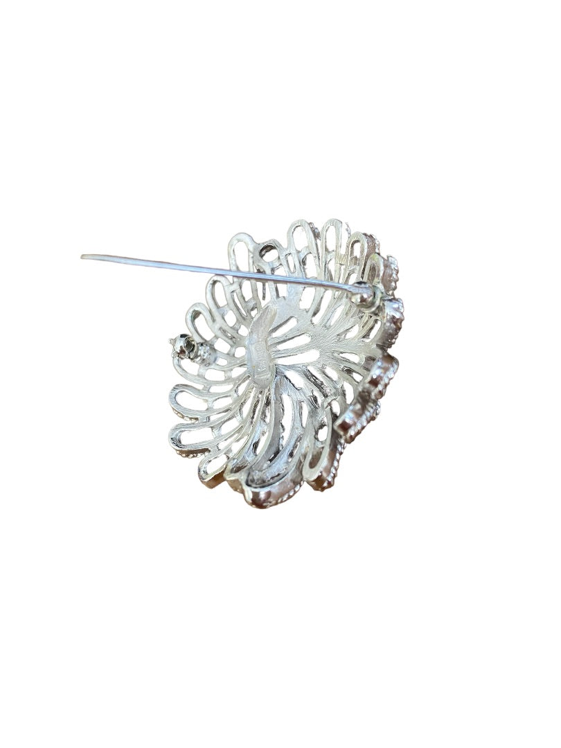 Trifari Silvertone Domed Flower Brooch