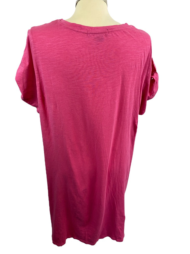 2X Sanctuary Women's Hot Pink Tunic Tshirt Single Pocket Short Sleeve 35" length