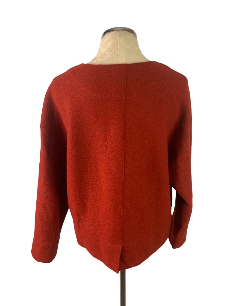 Medium Oska Red Wool Pullover Women's Sweater Split Neck Lagenlook