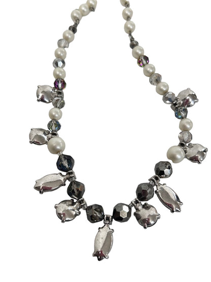 Vintage Faux Pearl Crystal 17" Necklace Hook Closure