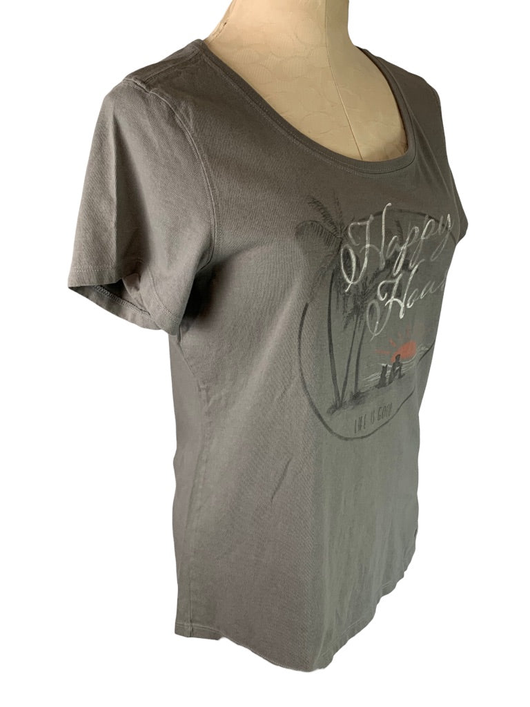 Medium Life is Good Women's Gray Short Sleeve TShirt "Happy Hour"