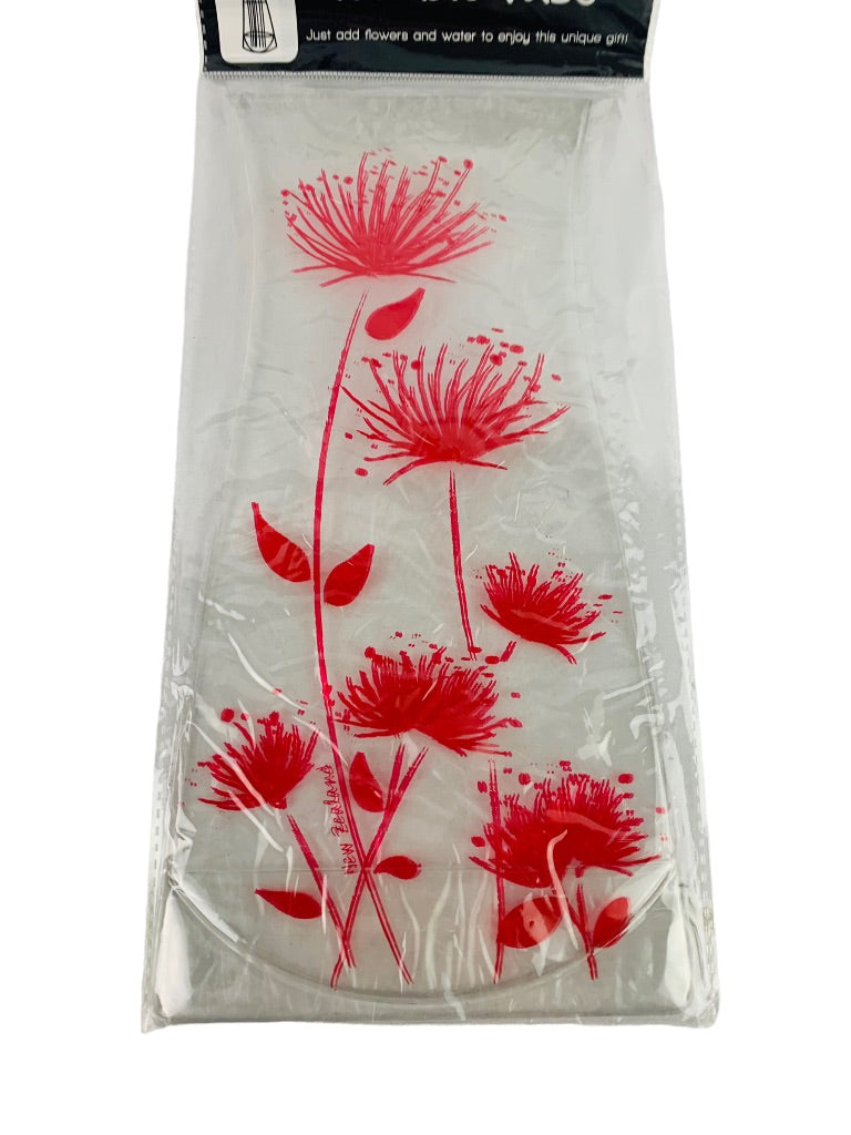 New Zealand Designed Foldable Vase Reusable PVC Folds Flat Clear Red Design