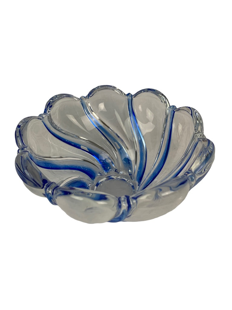 Crystal Glass Swirl Clear and Blue Candy Dish 3"h x 5.5"h