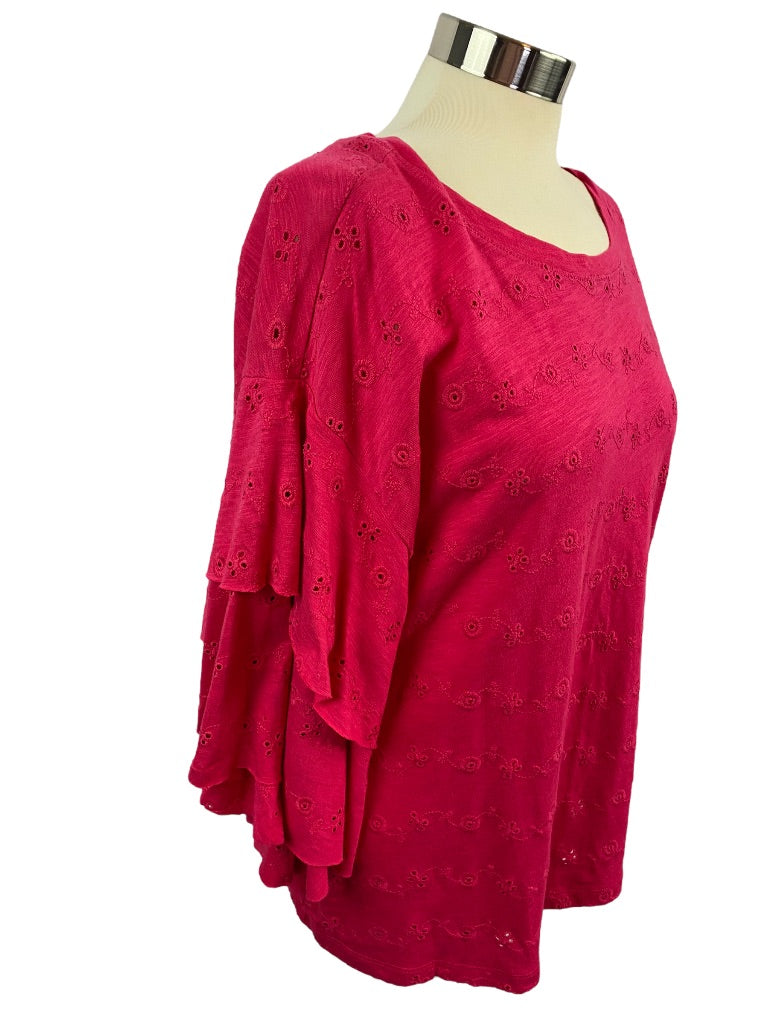 Large Sanctuary Dark Pink Women's Eyelet Box Top Shirt Magenta