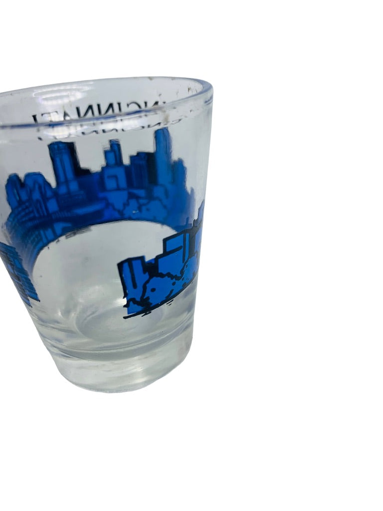 Cincinnati Souvenir Skyline Shot Glass Blue Barware Clear