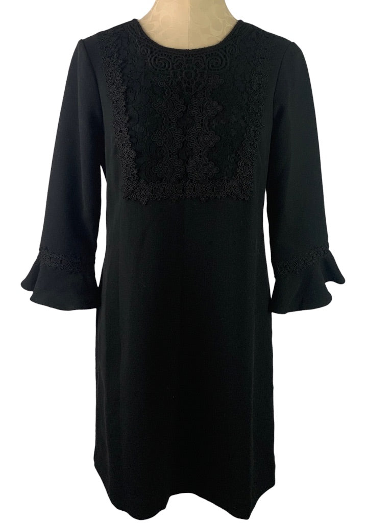 8P Ann Taylor Petites Black Lace Detail Women's Dress Bell Sleeve Classic