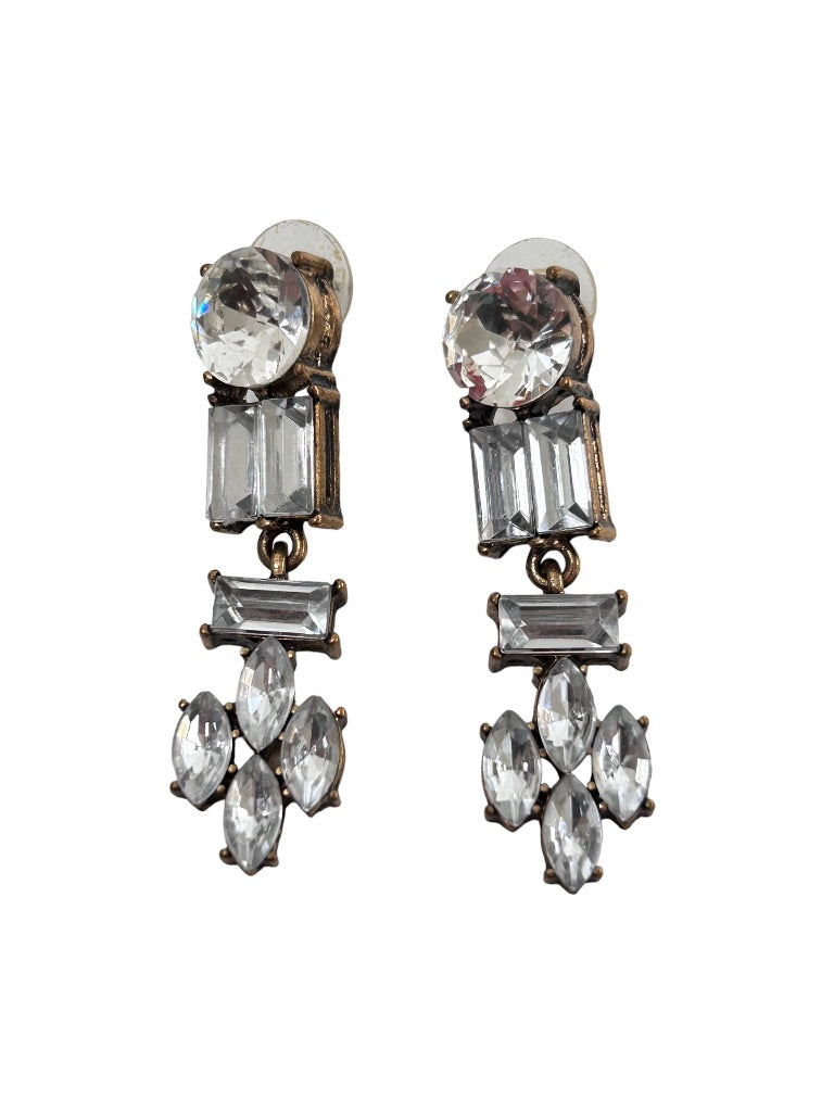 Dangle Drop Earrings Goldtone Clear Acrylic Gem Post Pierced 2 1/8" Drop Dangle